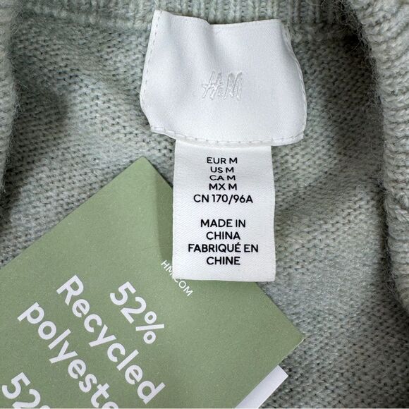 H&M Faux Pearl Beaded Neck Crop Sweater Mint Green Medium Long Sleeve - Picture 10 of 13